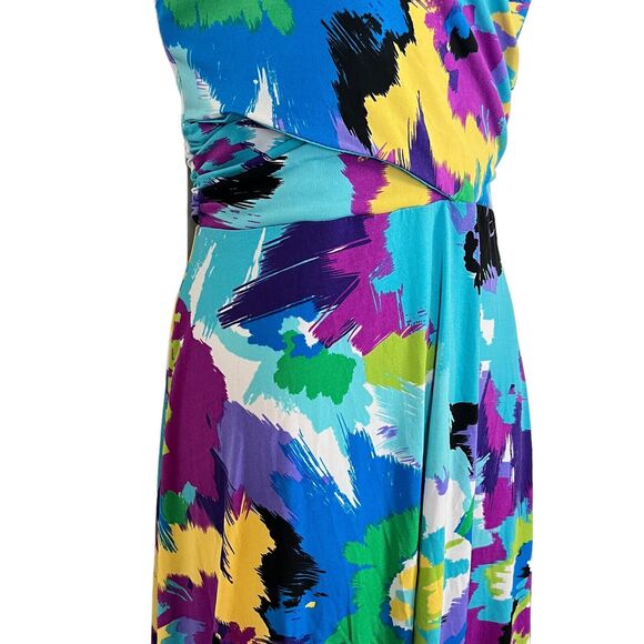 Sandra Darren Womens Colorful Jersey Knit Stretch Sleeveless Fit Flare Dress 10 - Picture 3 of 16